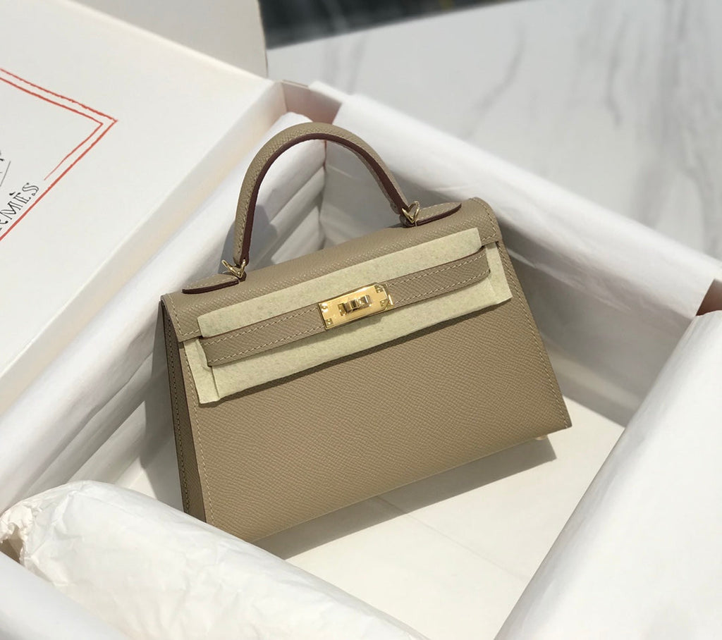 Hermes Kelly Mini II Bag 19 Gold Hardware with Epsom Clothing Gray