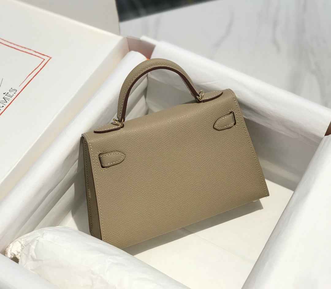 Hermes Kelly Mini II Bag 19 Gold Hardware with Epsom Clothing Gray