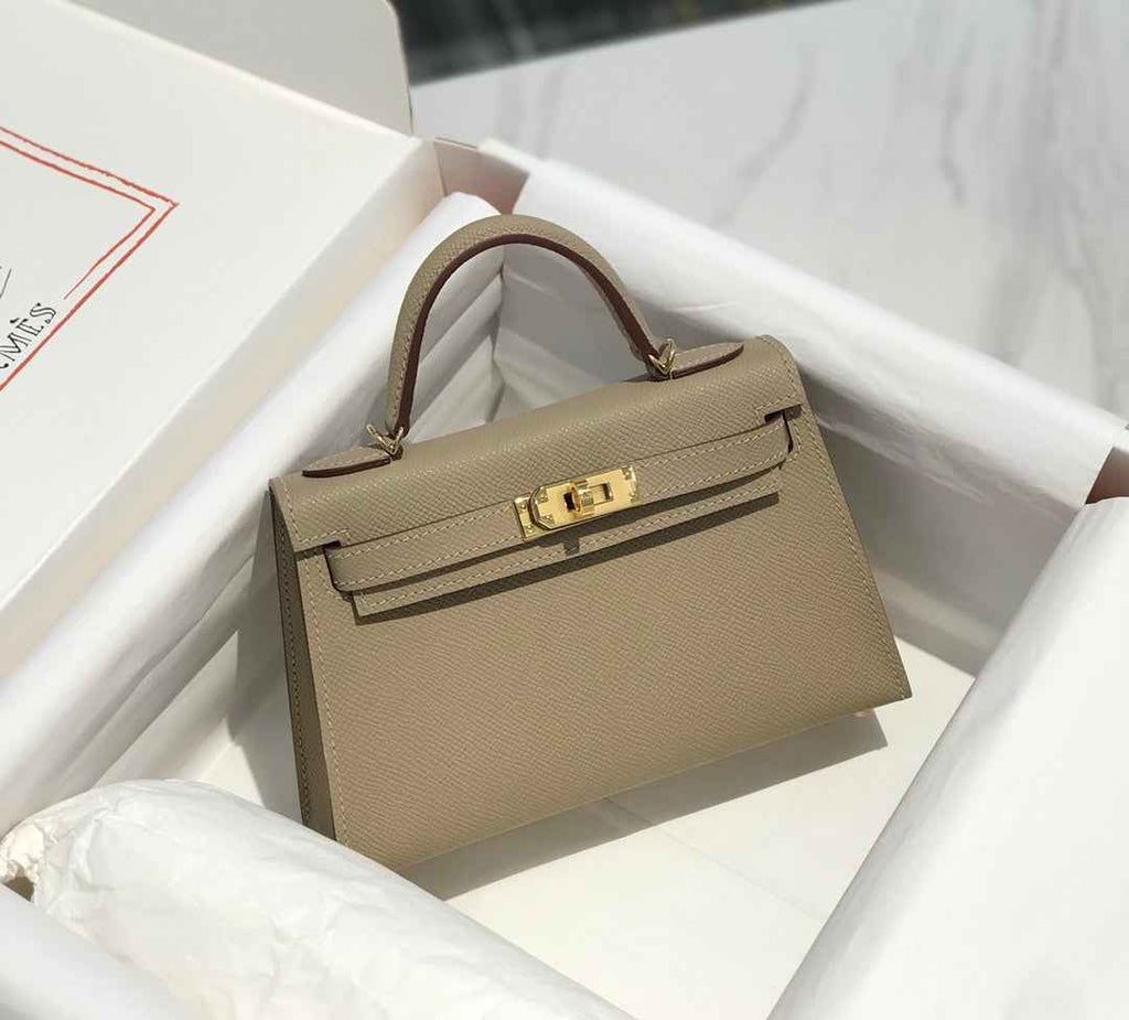 Hermes Kelly Mini II Bag 19 Gold Hardware with Epsom Clothing Gray