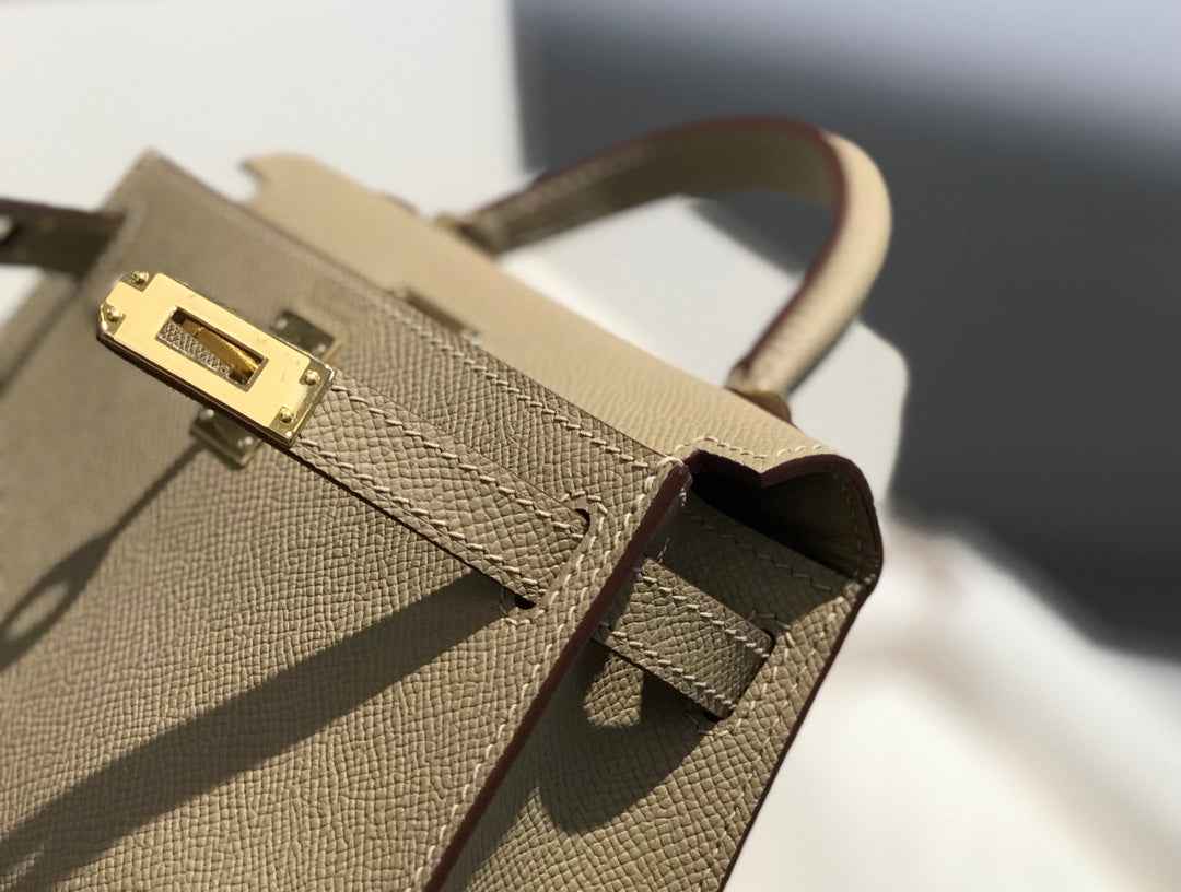 Hermes Kelly Mini II Bag 19 Gold Hardware with Epsom Clothing Gray