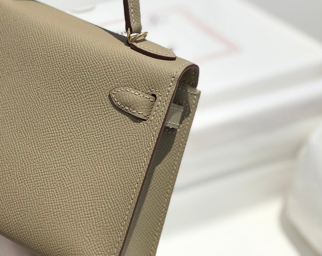 Hermes Kelly Mini II Bag 19 Gold Hardware with Epsom Clothing Gray