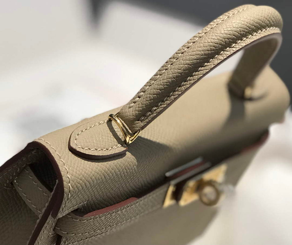 Hermes Kelly Mini II Bag 19 Gold Hardware with Epsom Clothing Gray