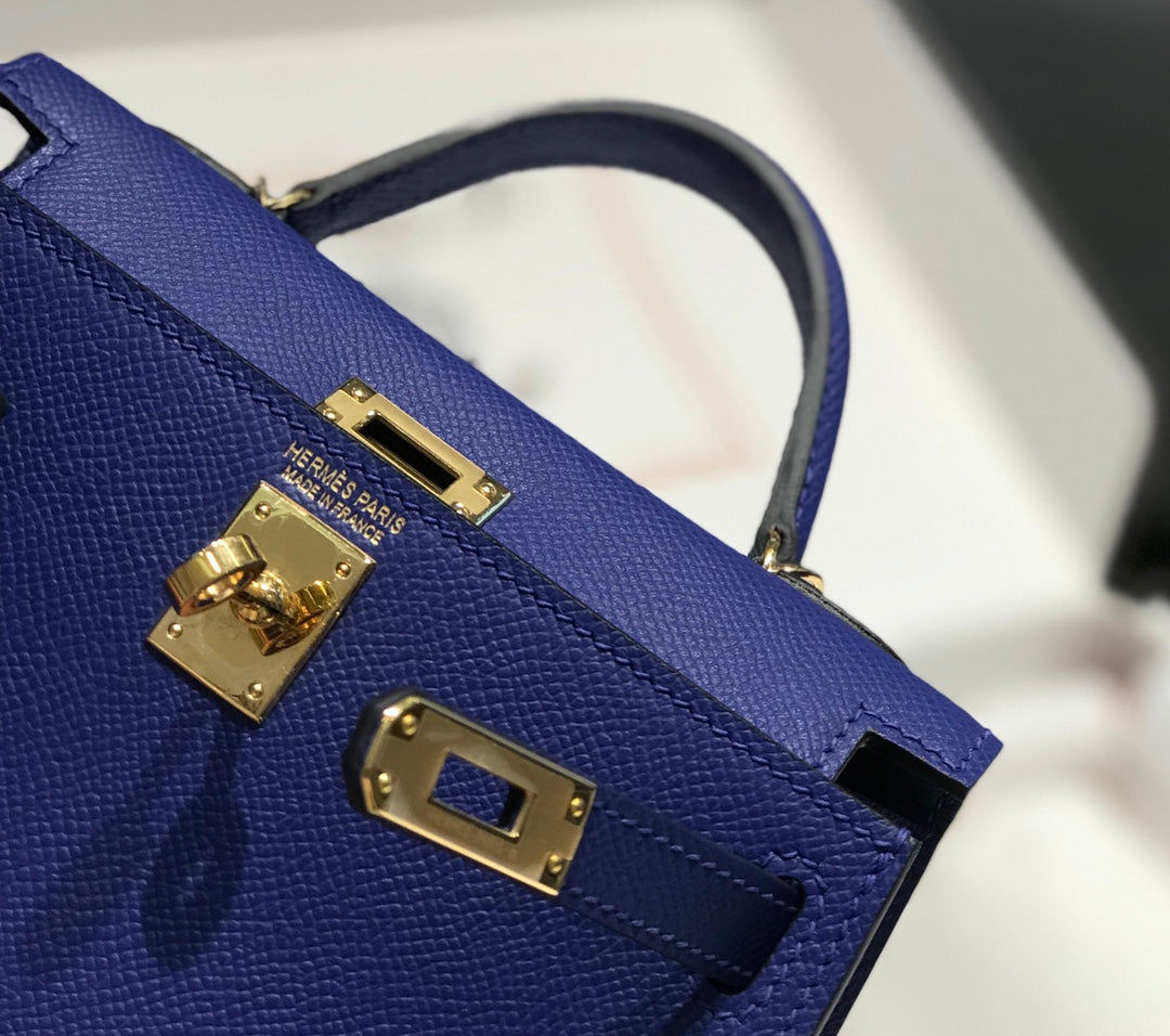 Hermes Kelly Mini II Bag 19 Gold Hardware with Epsom Dark Blue