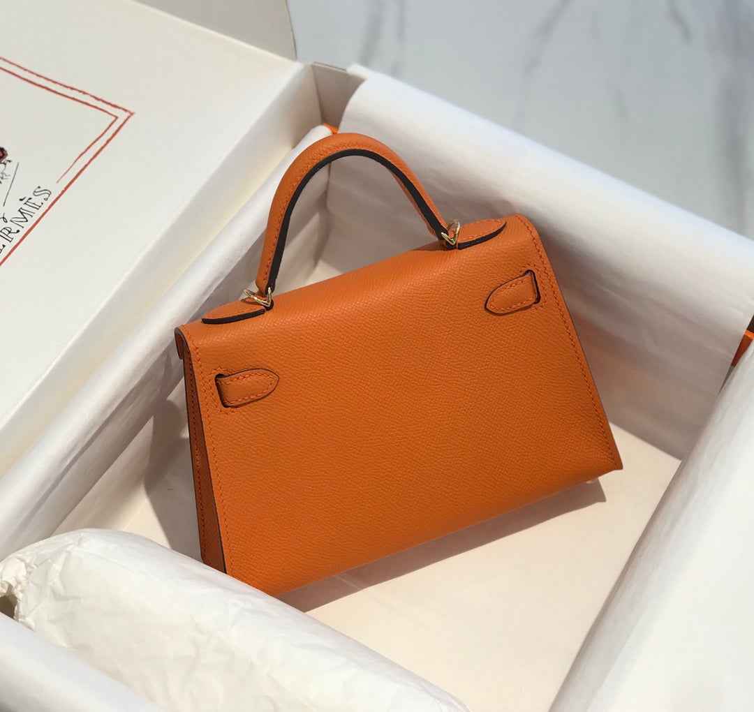 Hermes Kelly Mini II Bag 19 Gold Hardware with Epsom Orange