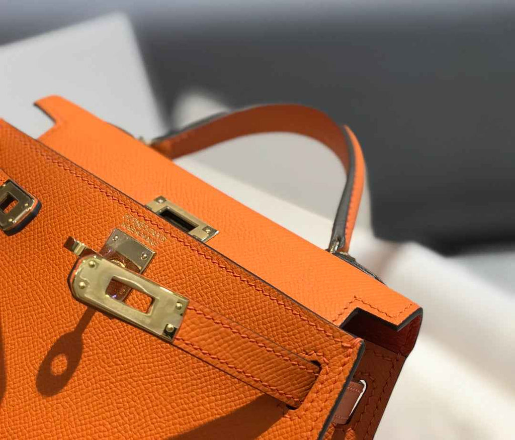 Hermes Kelly Mini II Bag 19 Gold Hardware with Epsom Orange