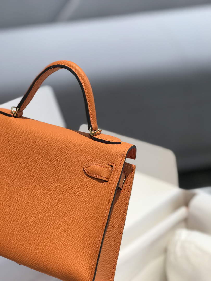 Hermes Kelly Mini II Bag 19 Gold Hardware with Epsom Orange