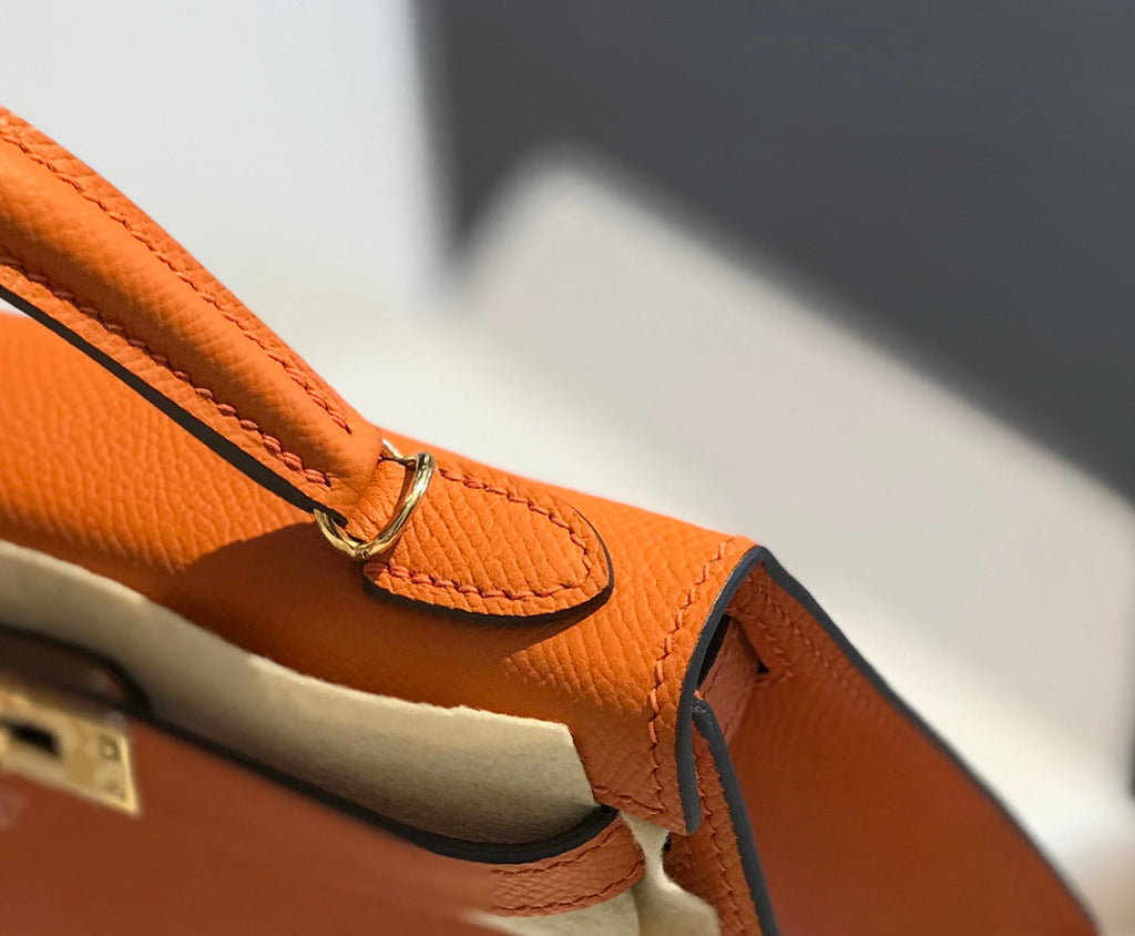 Hermes Kelly Mini II Bag 19 Gold Hardware with Epsom Orange