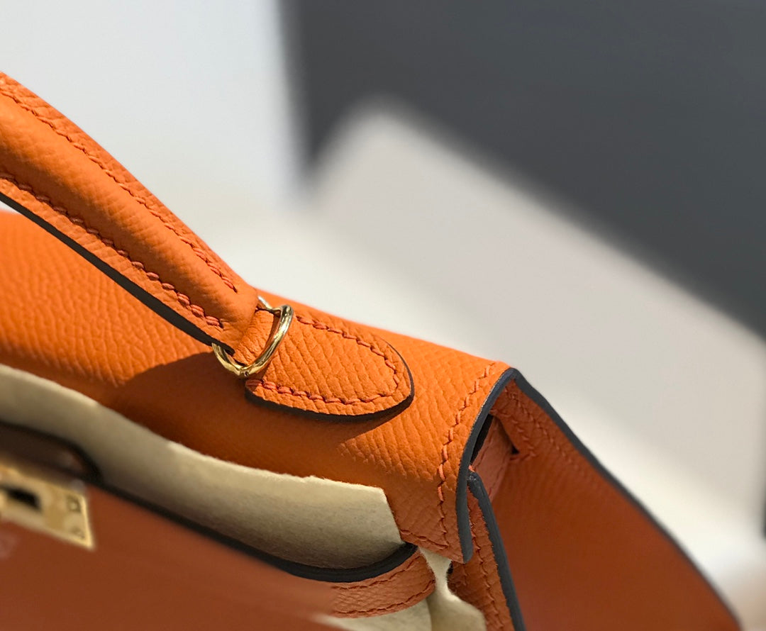 Hermes Kelly Mini II Bag 19 Gold Hardware with Epsom Orange