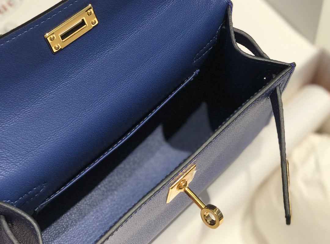 Hermes Kelly Mini II Bag 19 Gold Hardware with Epsom Dark Blue