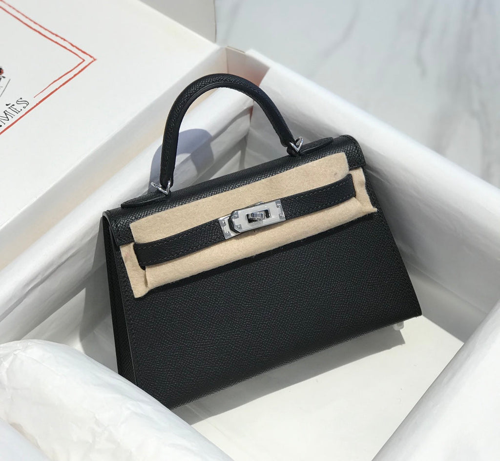 Hermes Kelly Mini II Bag 19 Silver Hardware with Epsom Black