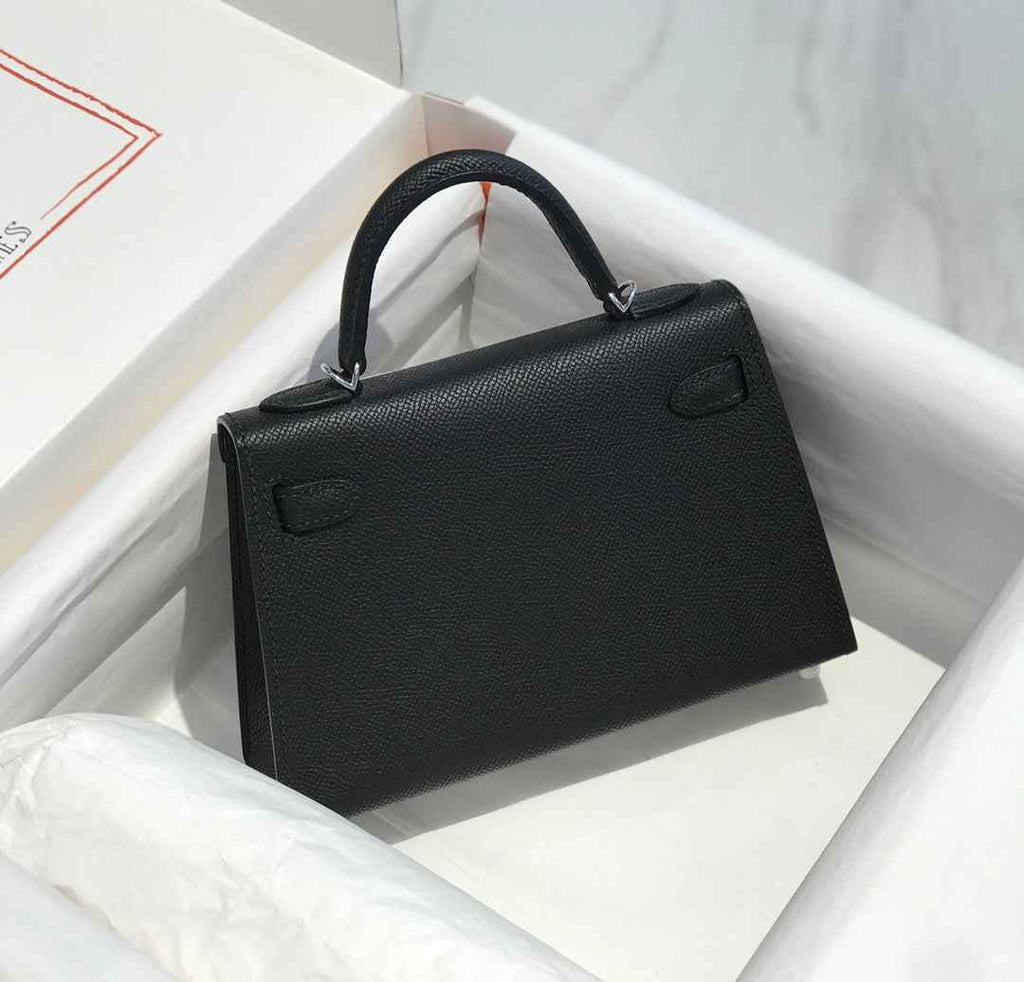 Hermes Kelly Mini II Bag 19 Silver Hardware with Epsom Black