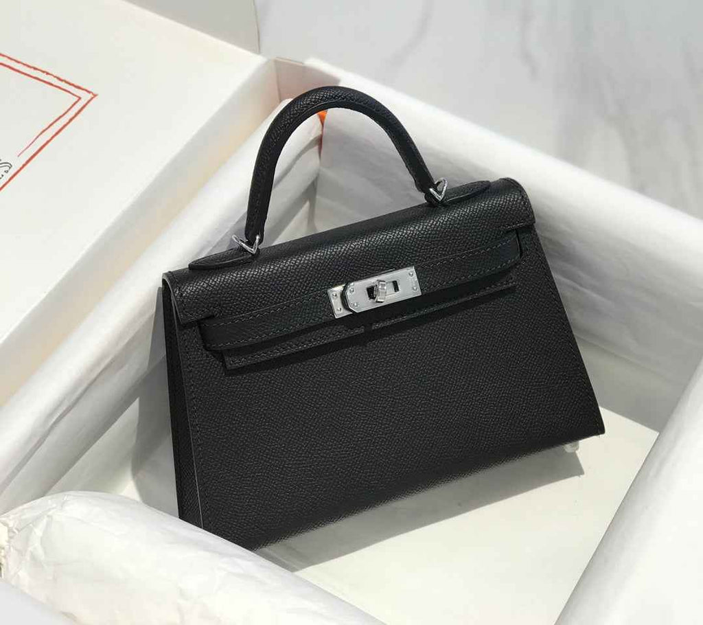 Hermes Kelly Mini II Bag 19 Silver Hardware with Epsom Black