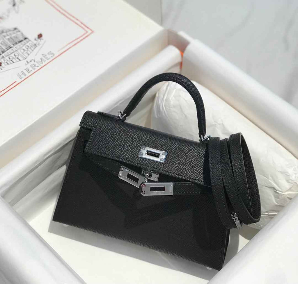 Hermes Kelly Mini II Bag 19 Silver Hardware with Epsom Black