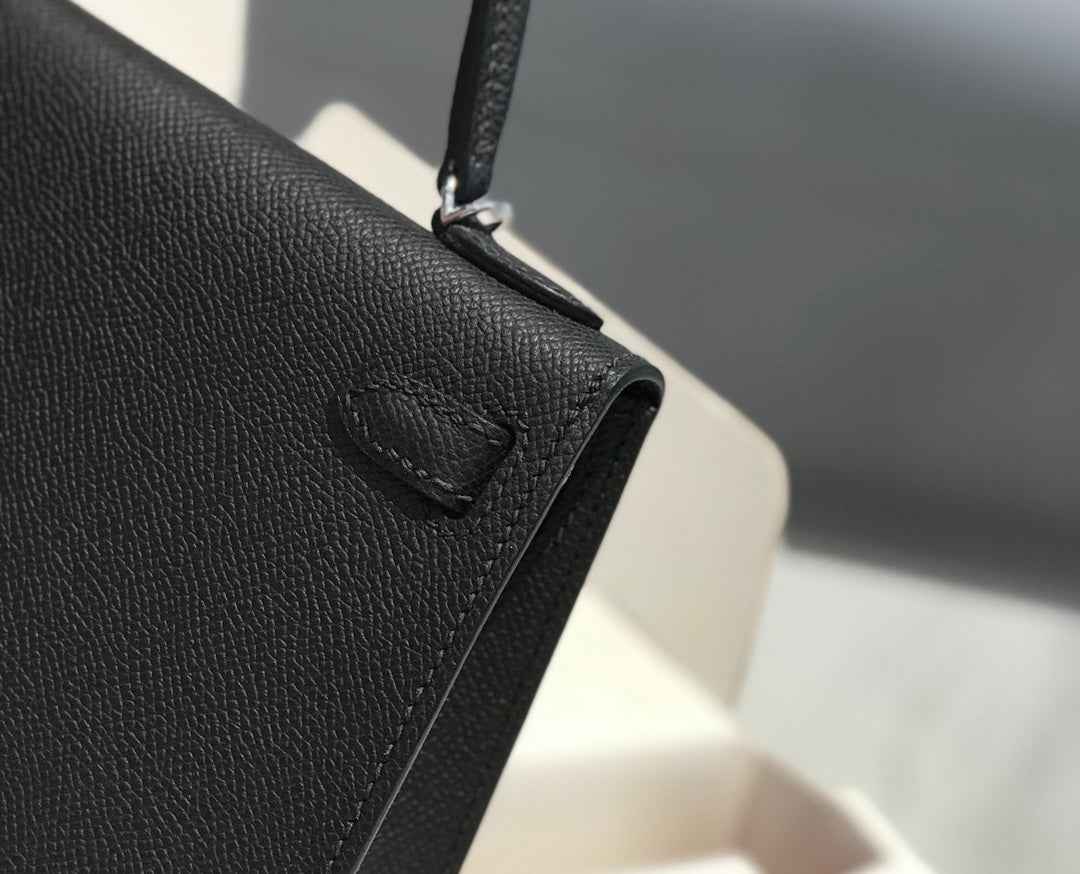 Hermes Kelly Mini II Bag 19 Silver Hardware with Epsom Black
