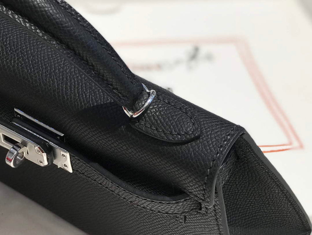 Hermes Kelly Mini II Bag 19 Silver Hardware with Epsom Black