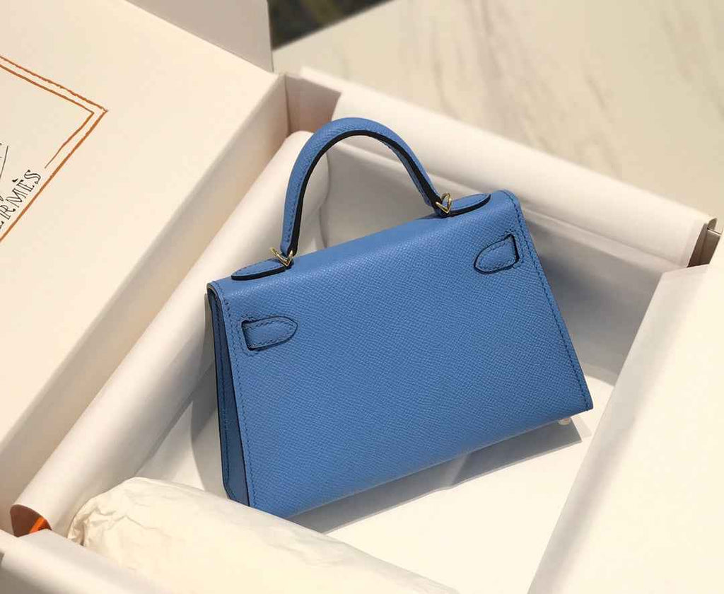Hermes Kelly Mini II Bag 19 Gold Hardware with Epsom Blue