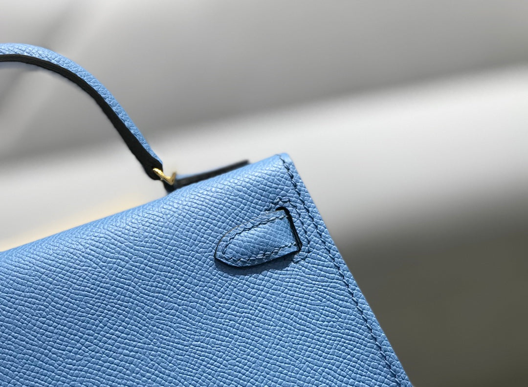 Hermes Kelly Mini II Bag 19 Gold Hardware with Epsom Blue