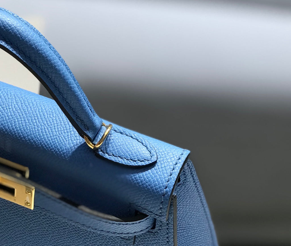 Hermes Kelly Mini II Bag 19 Gold Hardware with Epsom Blue