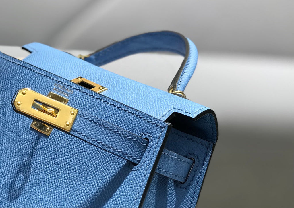 Hermes Kelly Mini II Bag 19 Gold Hardware with Epsom Blue