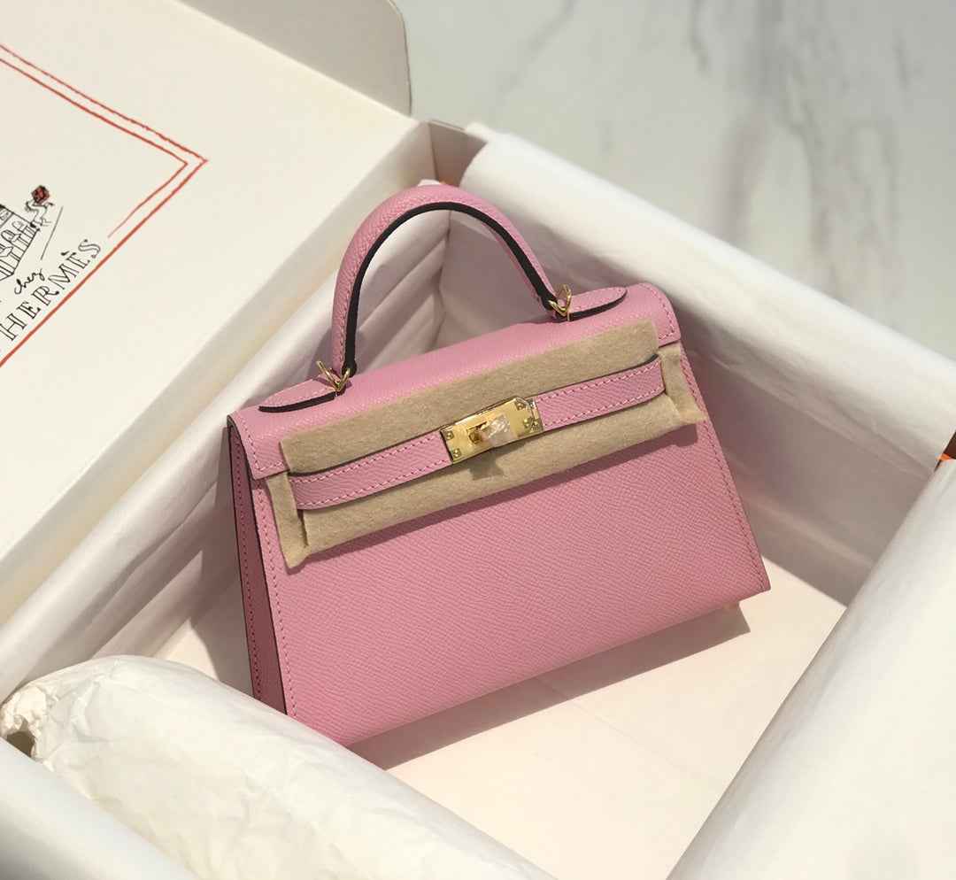 Hermes Kelly Mini II Bag 19 Gold Hardware with Epsom light Pink