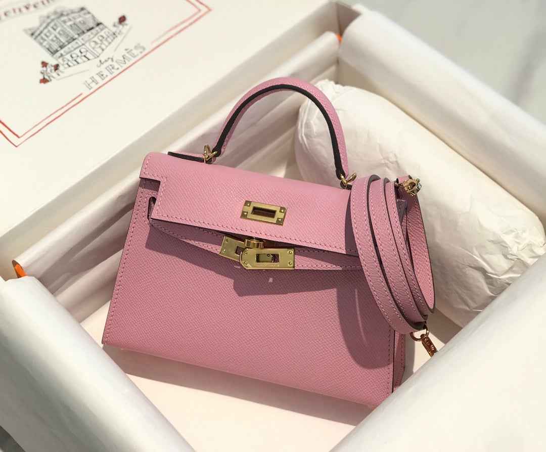 Hermes Kelly Mini II Bag 19 Gold Hardware with Epsom light Pink
