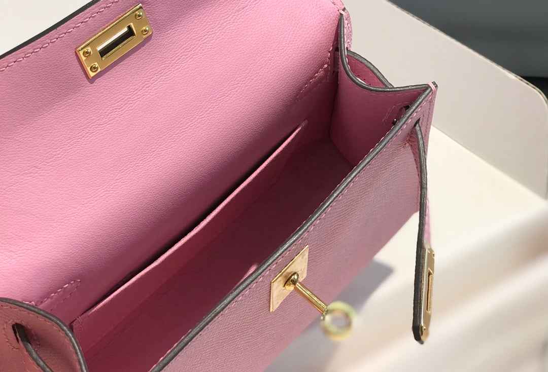 Hermes Kelly Mini II Bag 19 Gold Hardware with Epsom light Pink