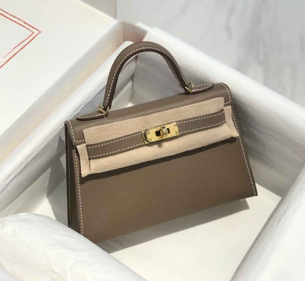 Hermes Kelly Mini II Bag 19 Gold Hardware with Epsom Dark Gray