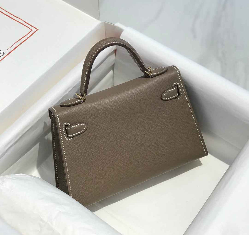 Hermes Kelly Mini II Bag 19 Gold Hardware with Epsom Dark Gray