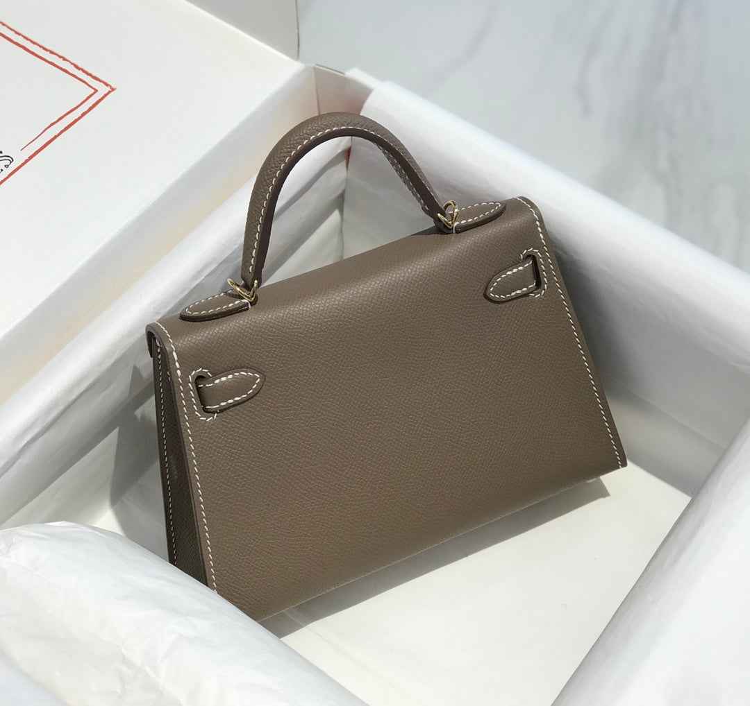 Hermes Kelly Mini II Bag 19 Gold Hardware with Epsom Dark Gray