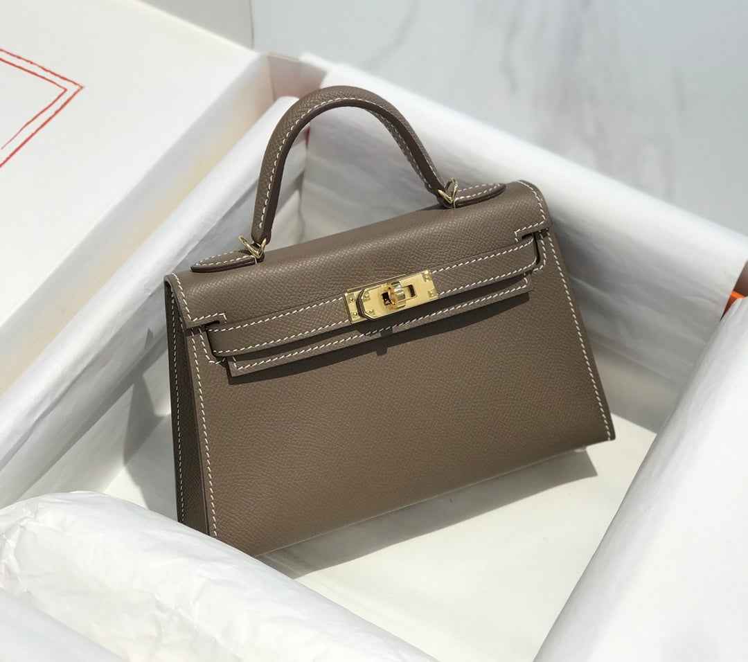 Hermes Kelly Mini II Bag 19 Gold Hardware with Epsom Dark Gray