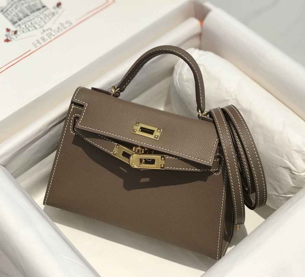 Hermes Kelly Mini II Bag 19 Gold Hardware with Epsom Dark Gray