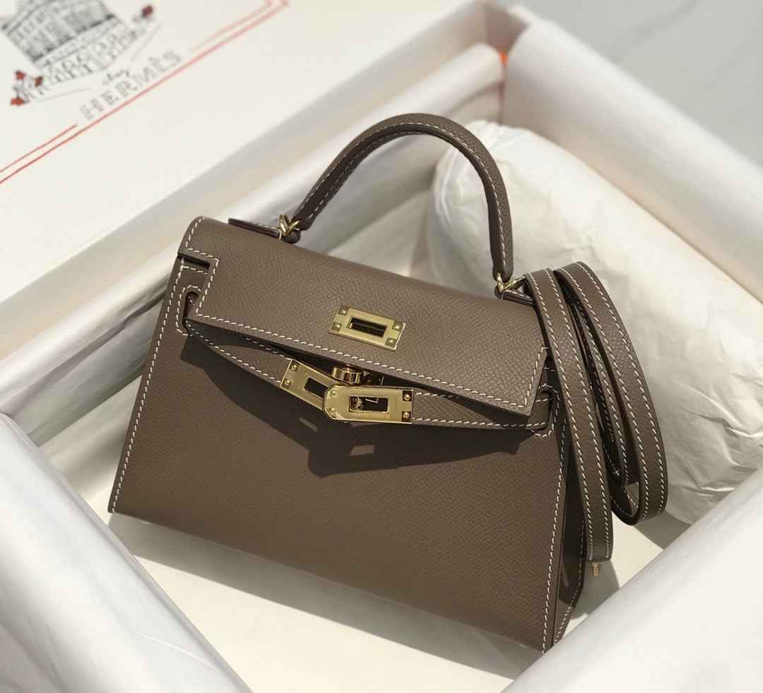 Hermes Kelly Mini II Bag 19 Gold Hardware with Epsom Dark Gray