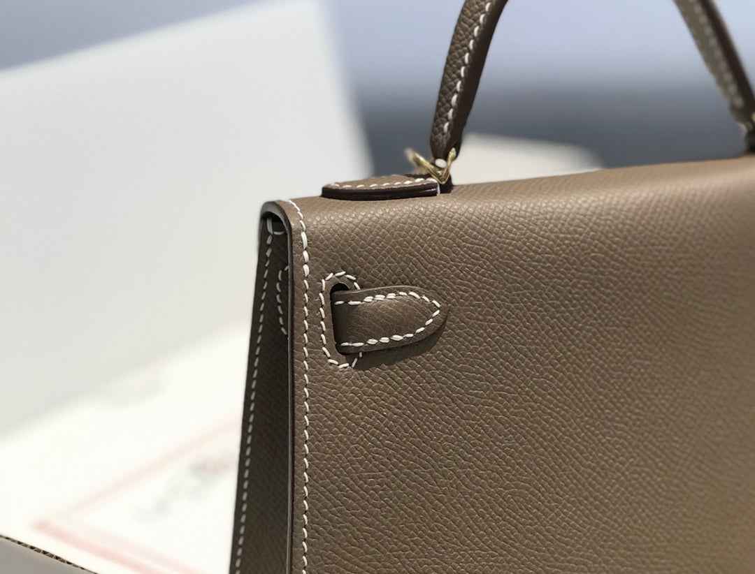 Hermes Kelly Mini II Bag 19 Gold Hardware with Epsom Dark Gray