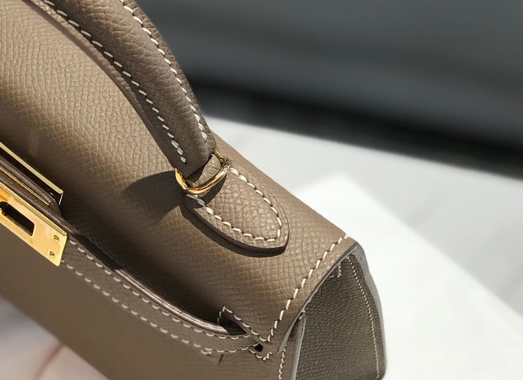 Hermes Kelly Mini II Bag 19 Gold Hardware with Epsom Dark Gray