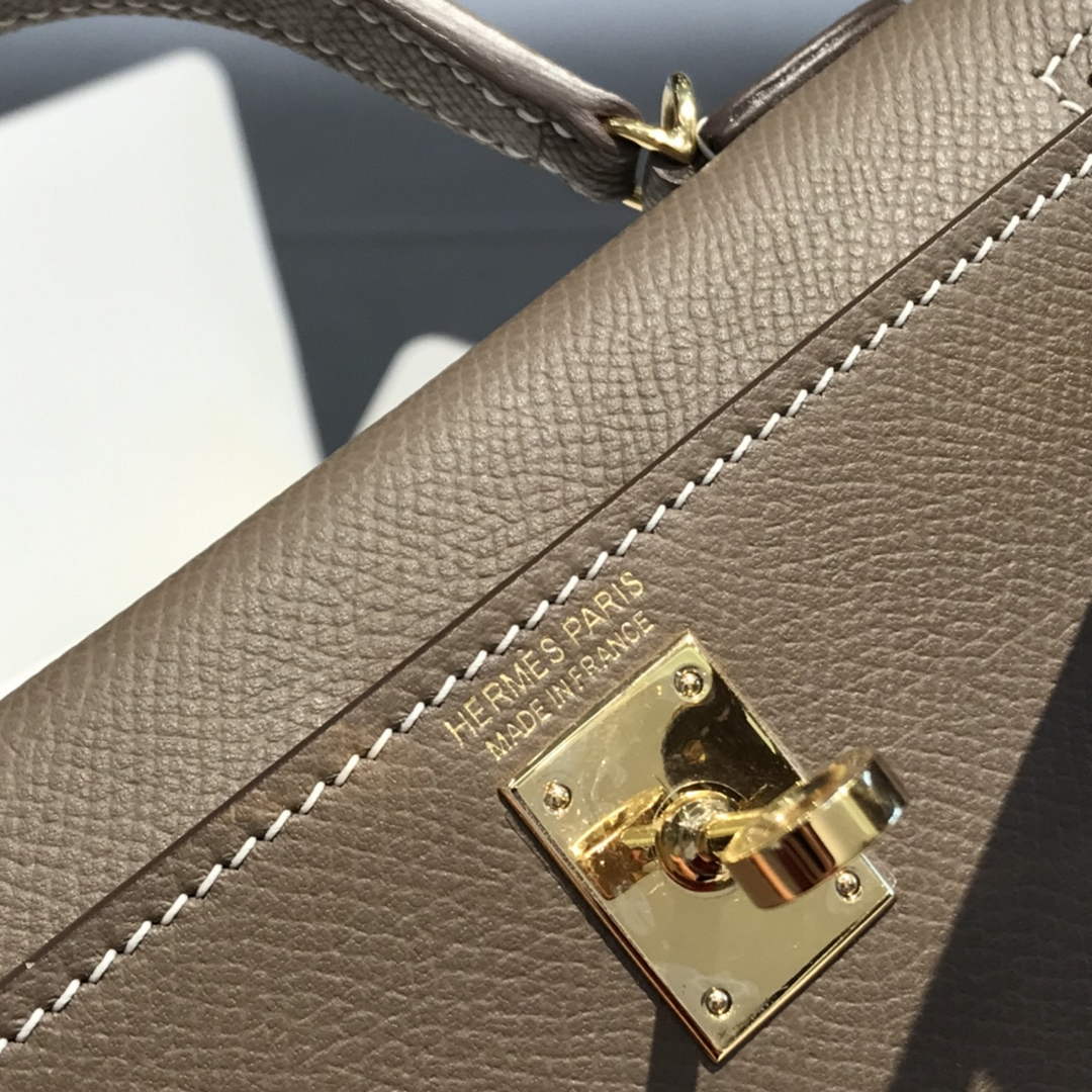 Hermes Kelly Mini II Bag 19 Gold Hardware with Epsom Dark Gray