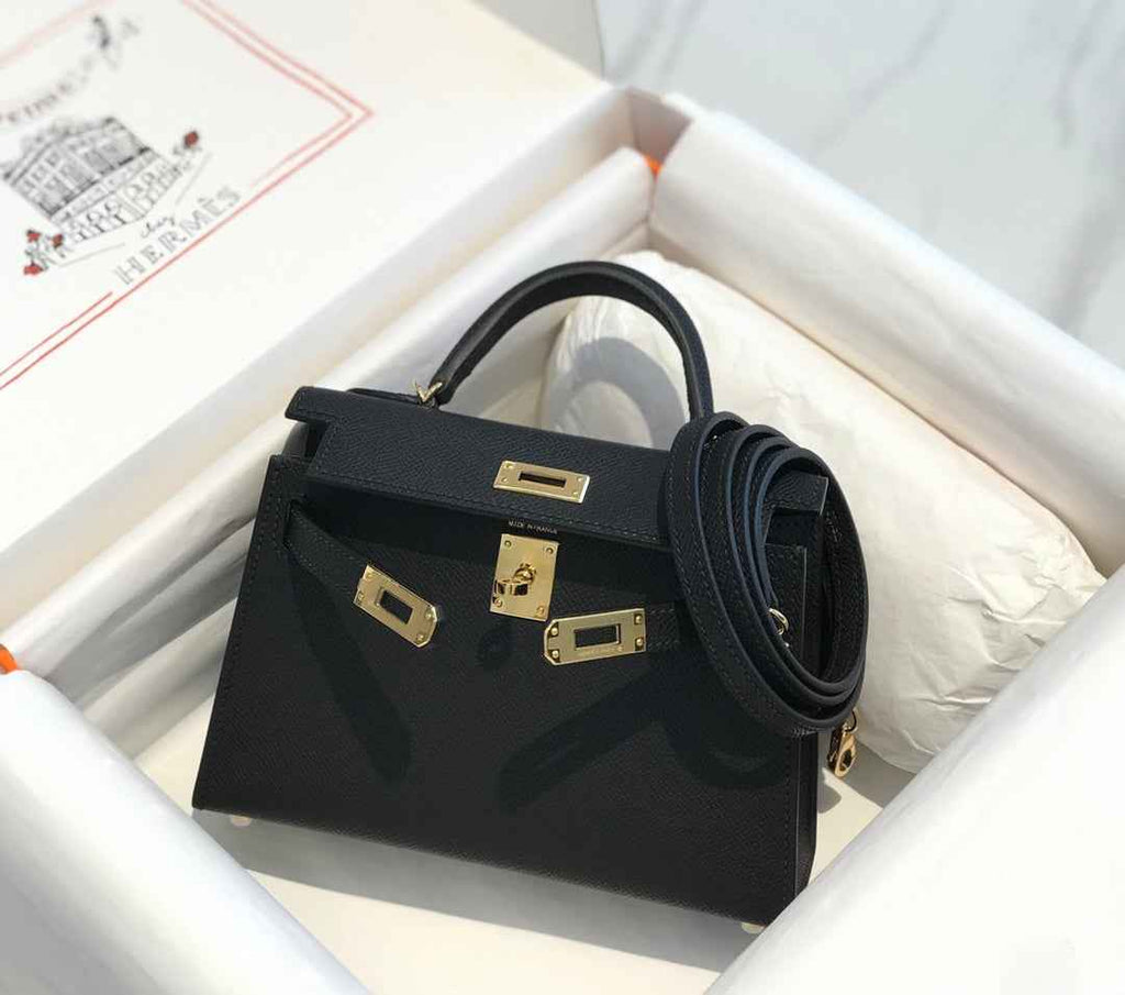 Hermes Kelly Mini II Bag 19 Gold Hardware with Epsom Black