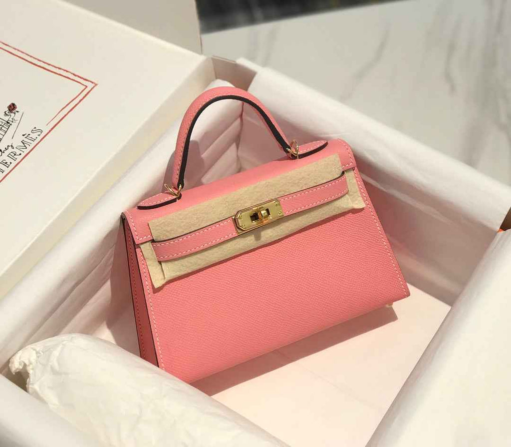Hermes Kelly Mini II Bag 19 Gold Hardware with Epsom Pink leather