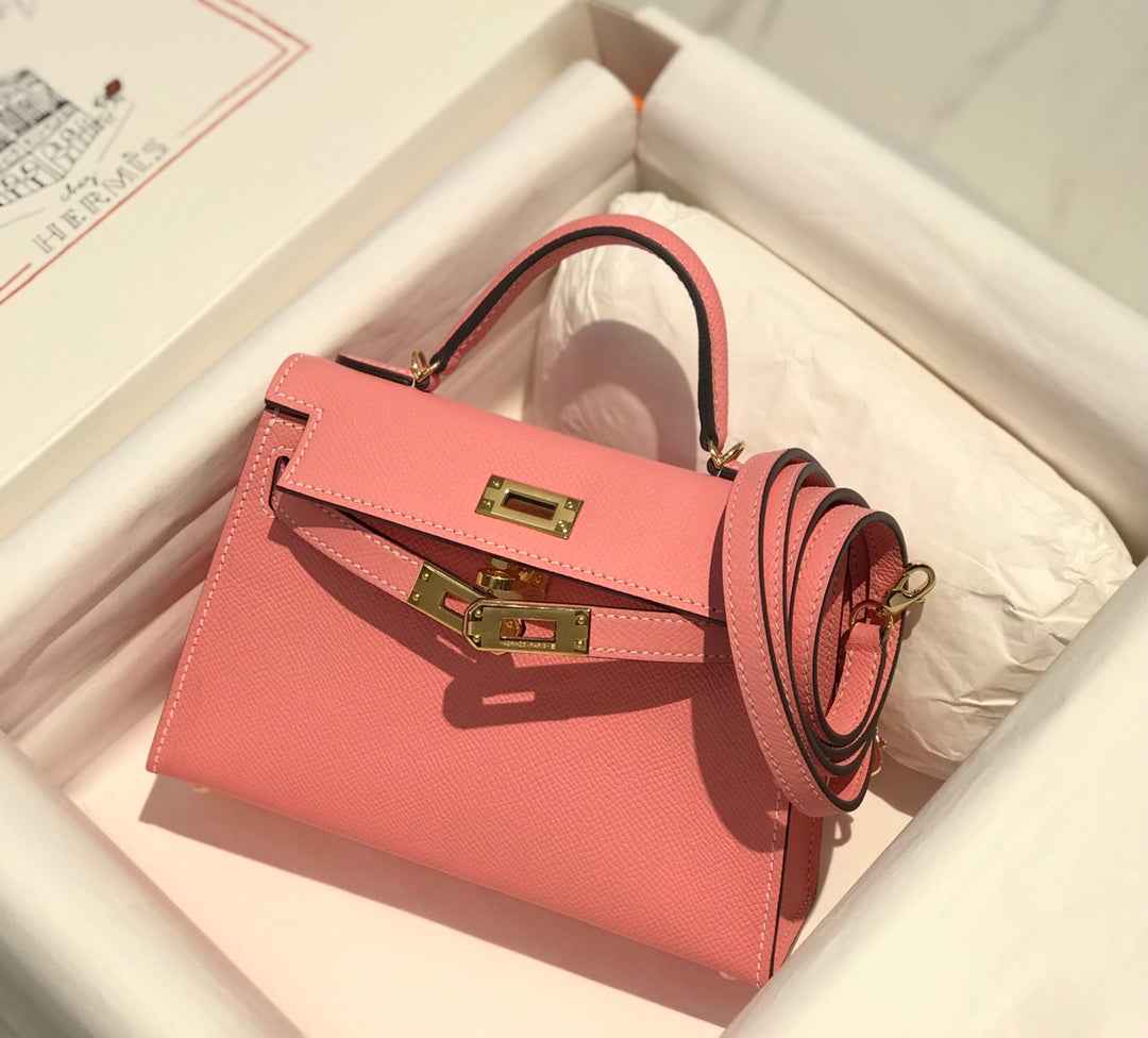 Hermes Kelly Mini II Bag 19 Gold Hardware with Epsom Pink leather