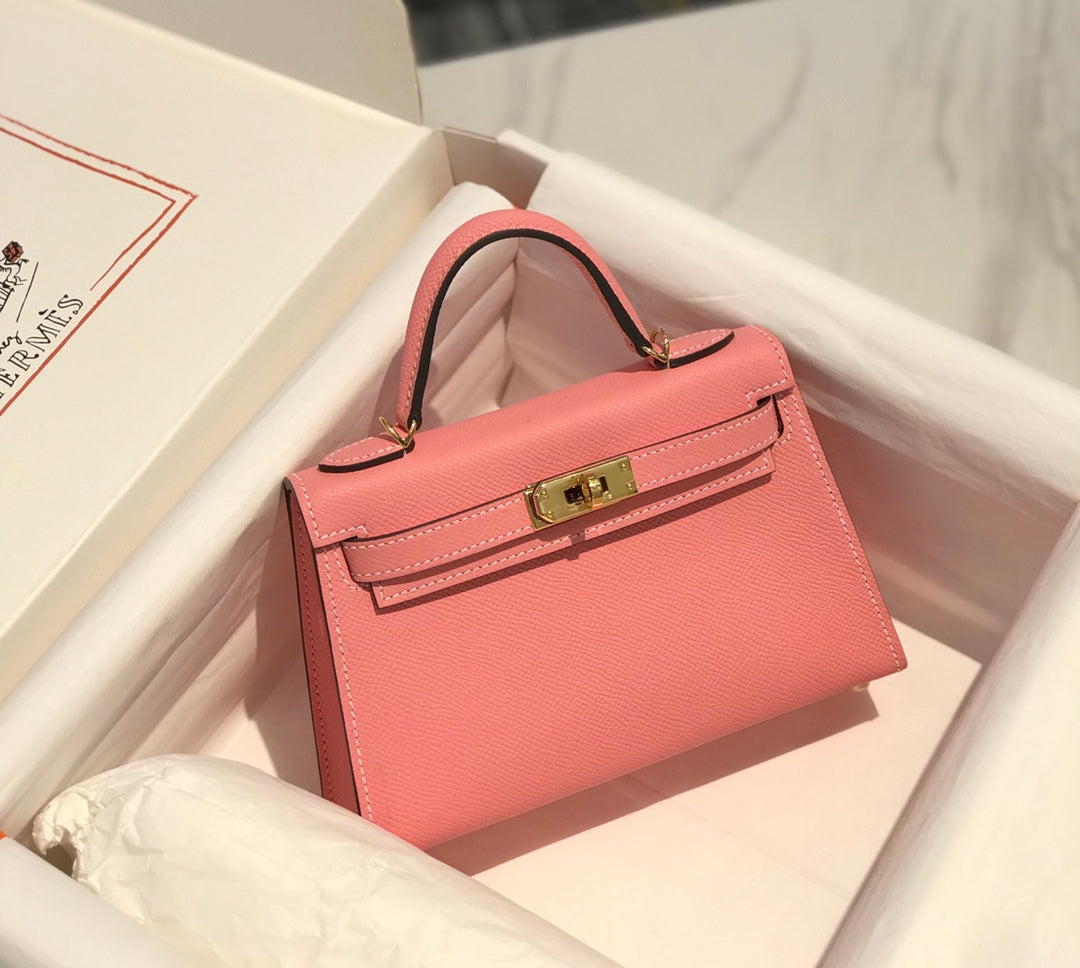 Hermes Kelly Mini II Bag 19 Gold Hardware with Epsom Pink leather
