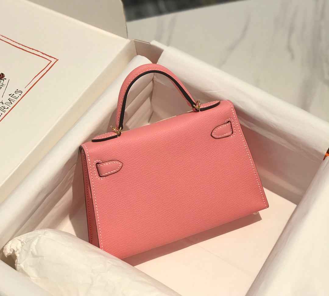 Hermes Kelly Mini II Bag 19 Gold Hardware with Epsom Pink leather