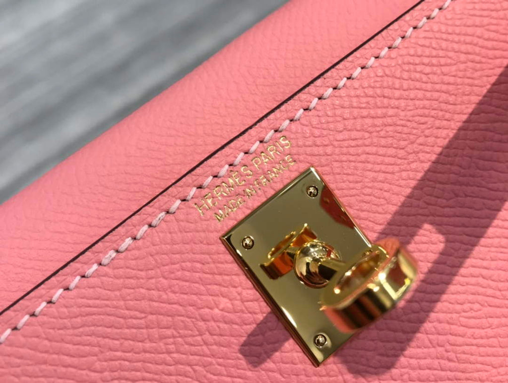 Hermes Kelly Mini II Bag 19 Gold Hardware with Epsom Pink leather