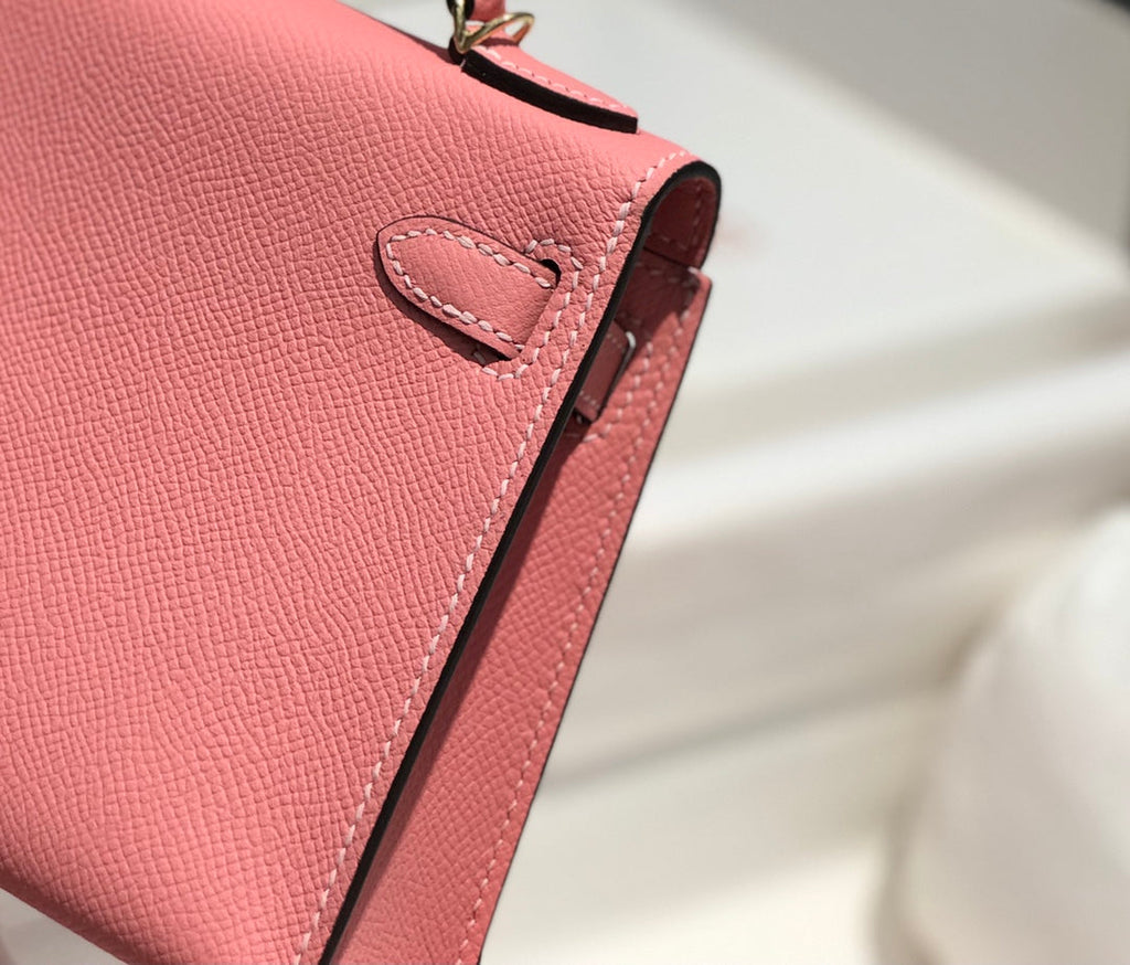 Hermes Kelly Mini II Bag 19 Gold Hardware with Epsom Pink leather