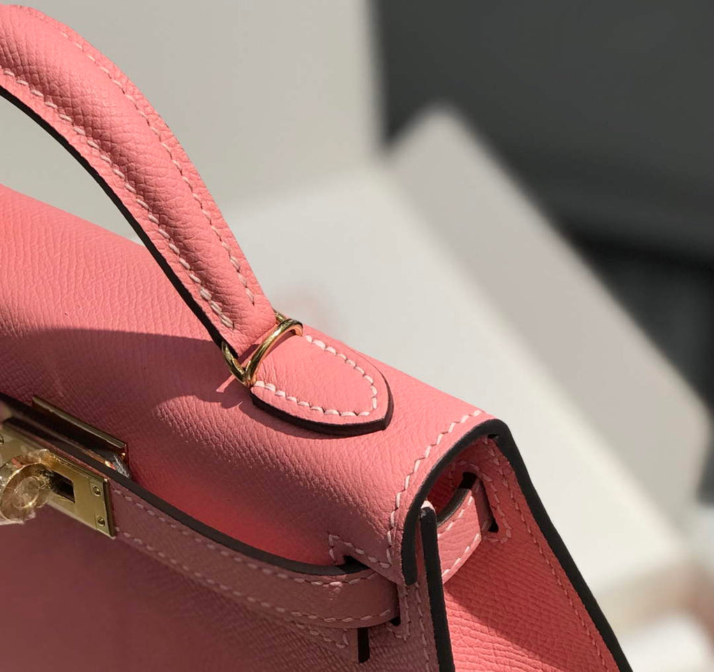 Hermes Kelly Mini II Bag 19 Gold Hardware with Epsom Pink leather