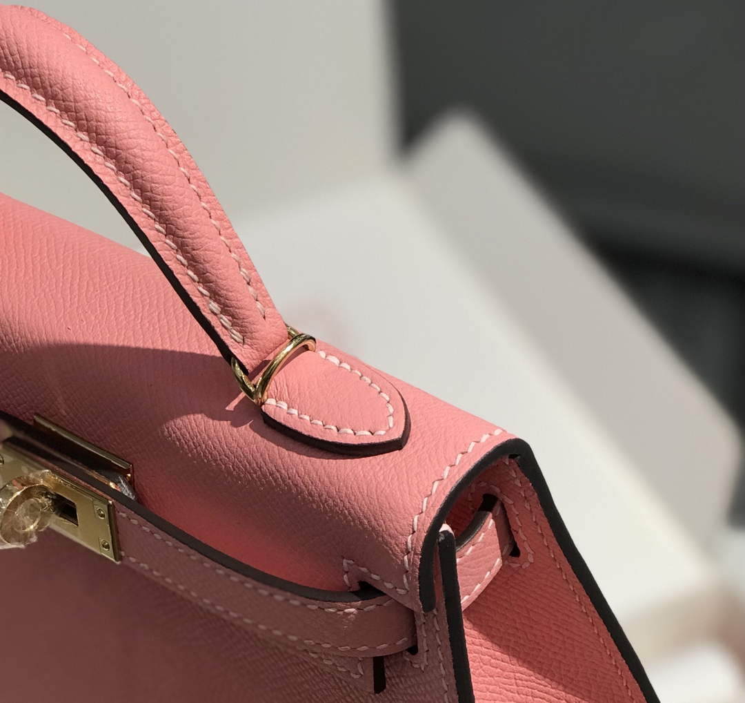 Hermes Kelly Mini II Bag 19 Gold Hardware with Epsom Pink leather