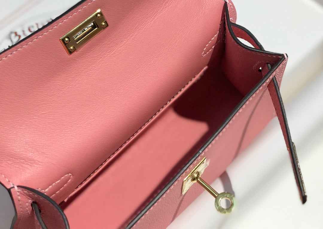 Hermes Kelly Mini II Bag 19 Gold Hardware with Epsom Pink leather