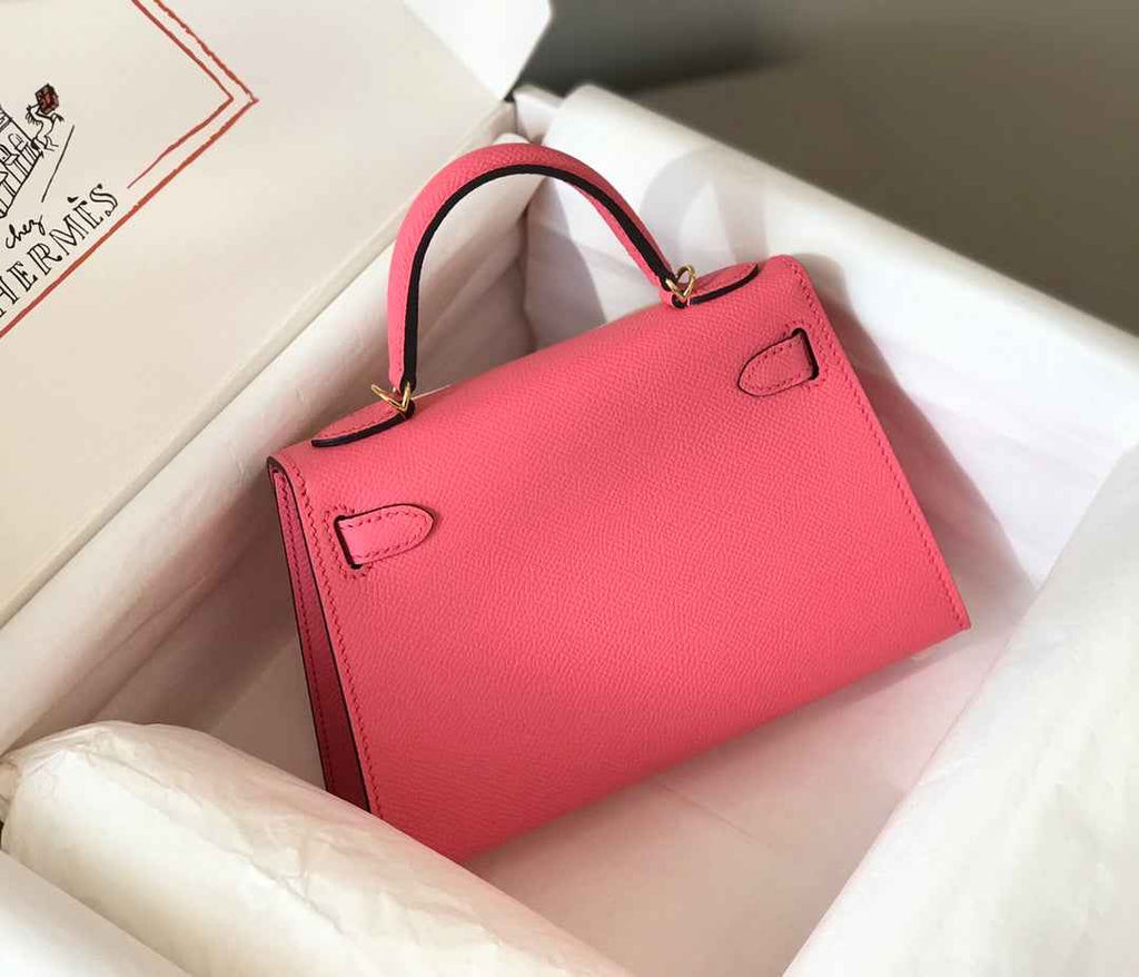 Hermes Kelly Mini II Bag 19 Gold Hardware with Epsom Pink