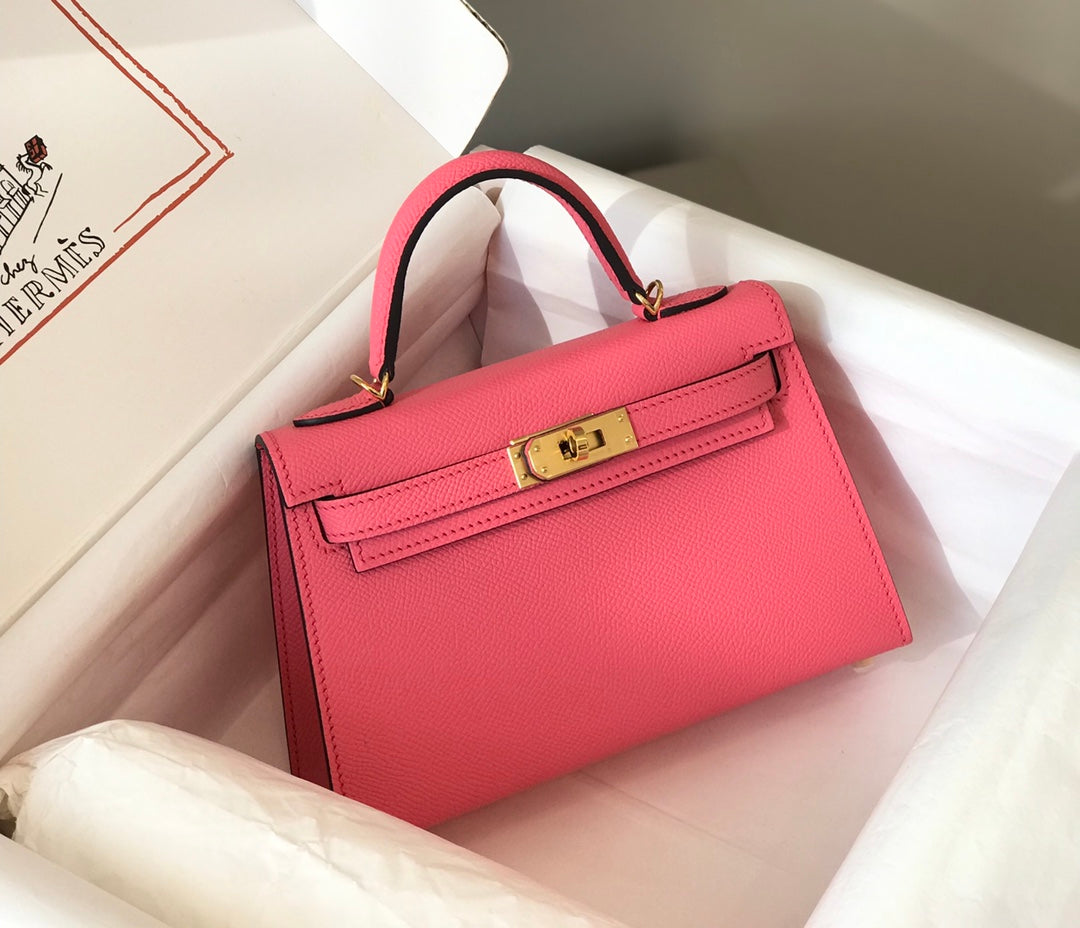 Hermes Kelly Mini II Bag 19 Gold Hardware with Epsom Pink