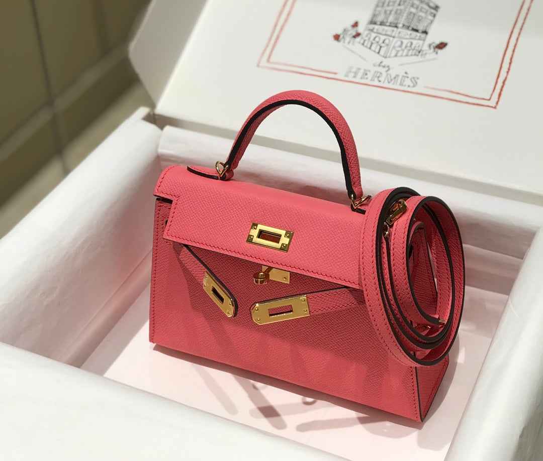 Hermes Kelly Mini II Bag 19 Gold Hardware with Epsom Pink