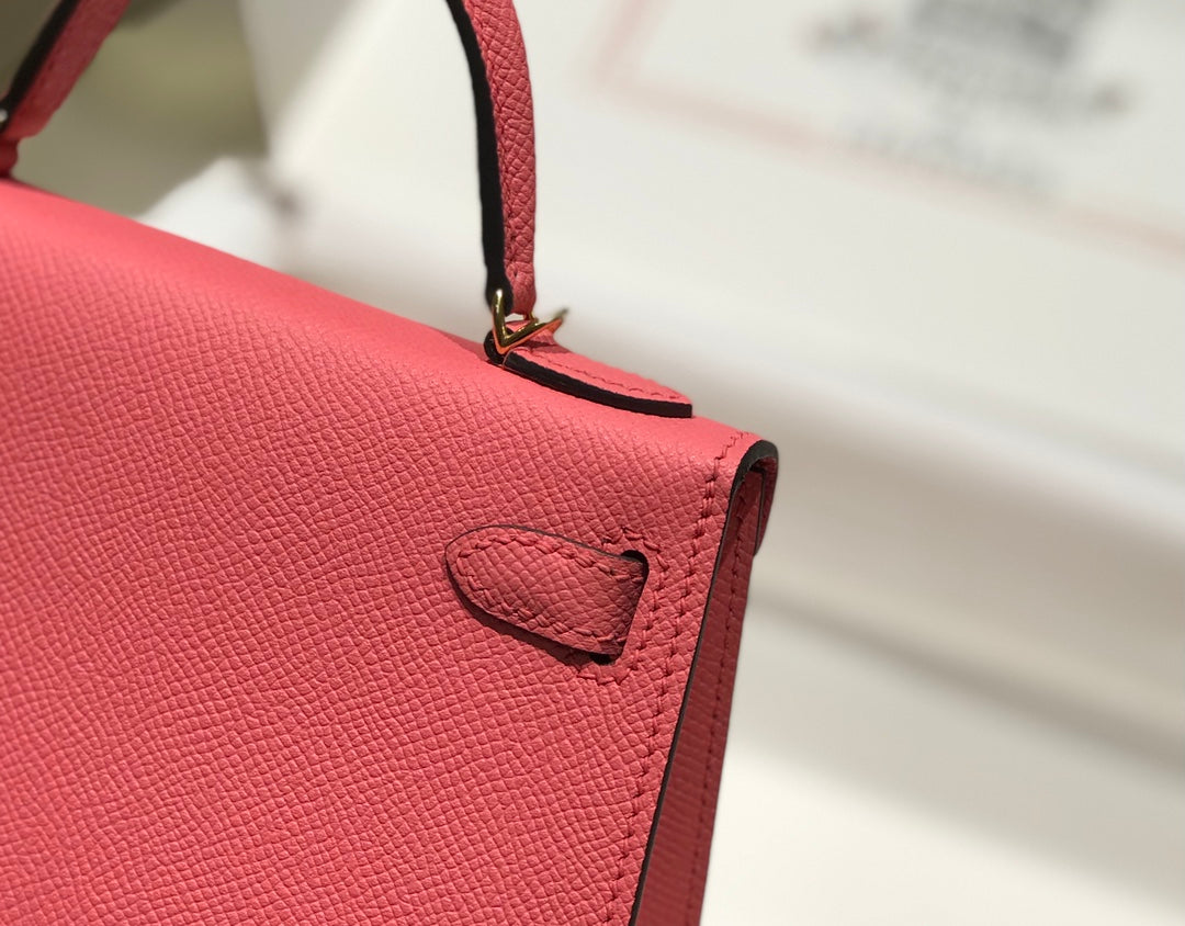 Hermes Kelly Mini II Bag 19 Gold Hardware with Epsom Pink