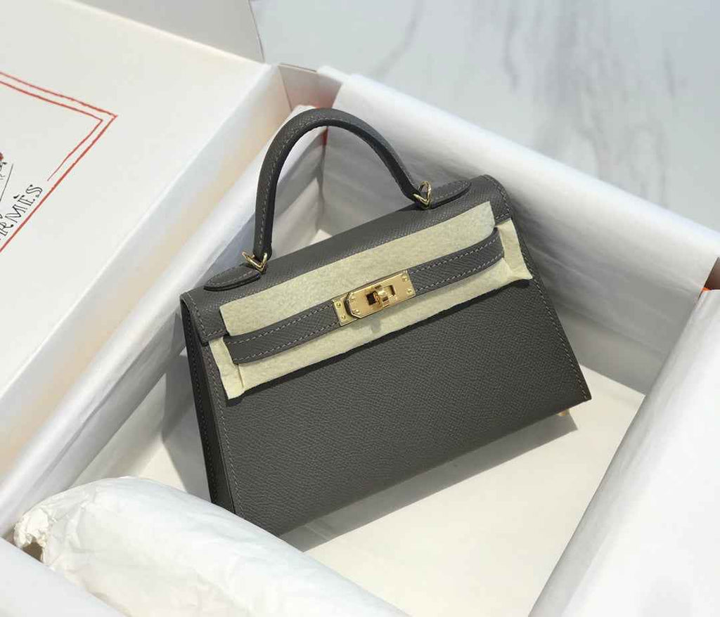 Hermes Kelly Mini II Bag 19 Gold Hardware with Epsom Dark Gray Leather